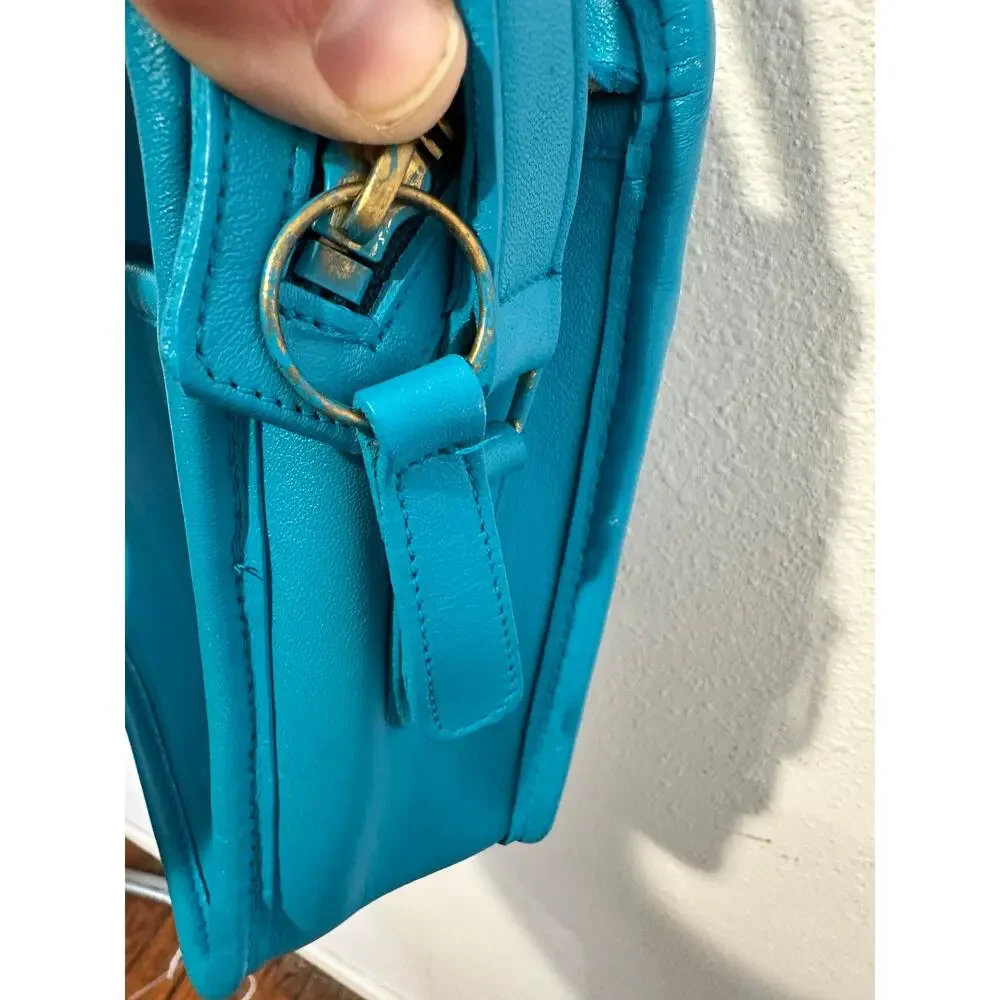 Vintage COACH Upcycled Teal Blue Square Style Crossbody Zipper Closure 90s Bag